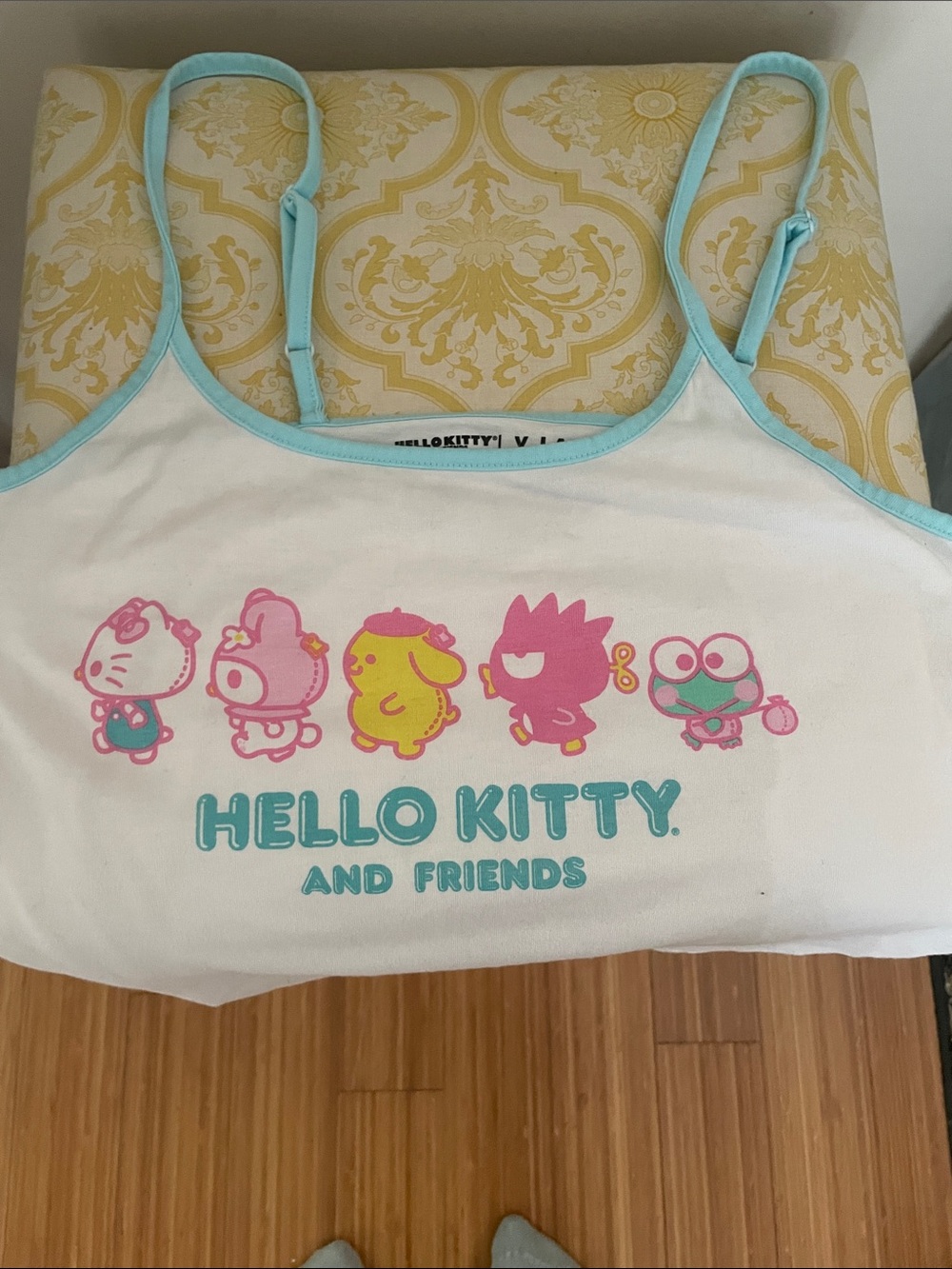 Sanrio Hello Kitty & Friends White Tank with Aqua Trim and Pink Characters
